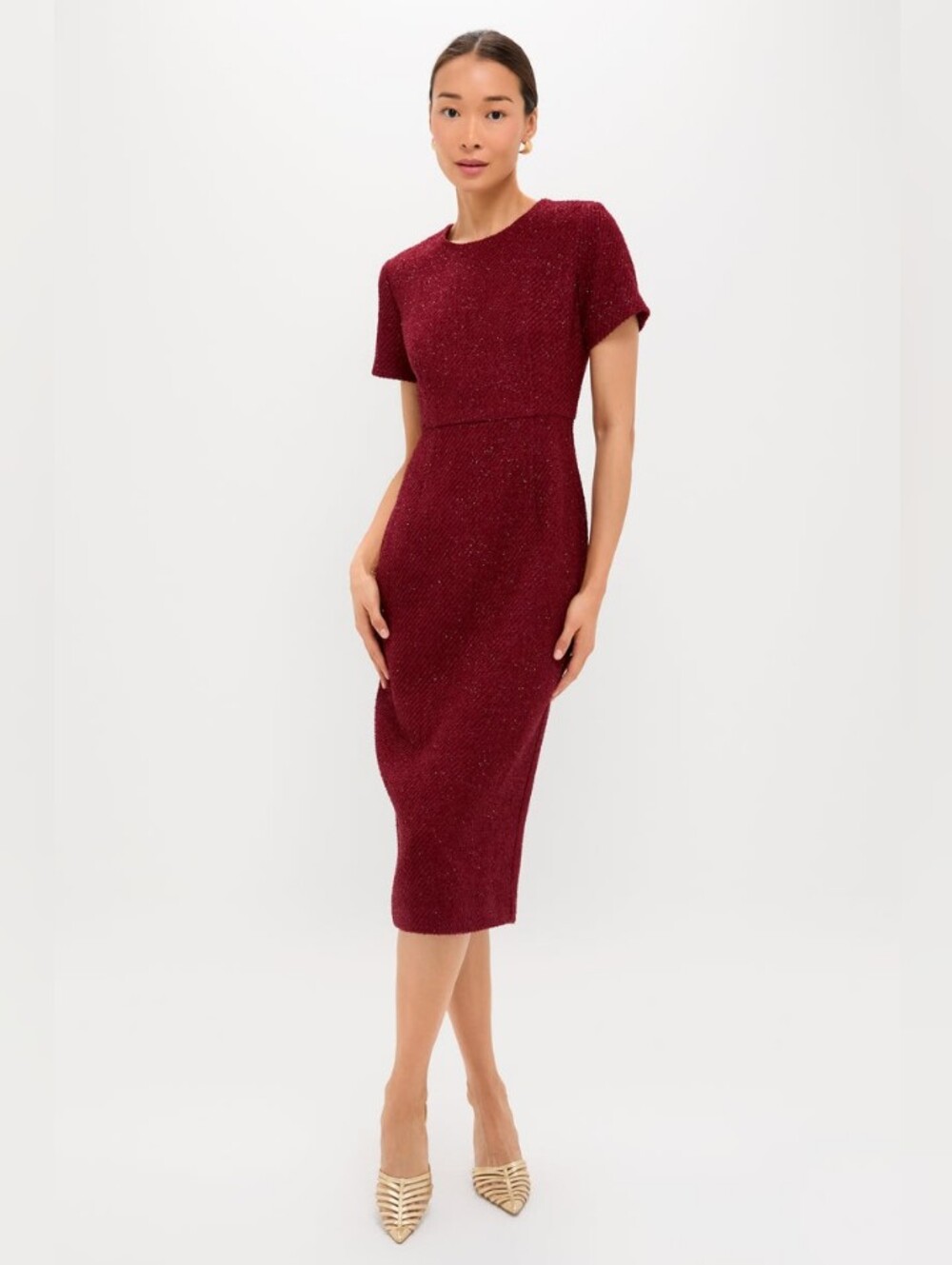 Hyacinth House Burgundy Shimmer Boucle Pinot Midi Dress
